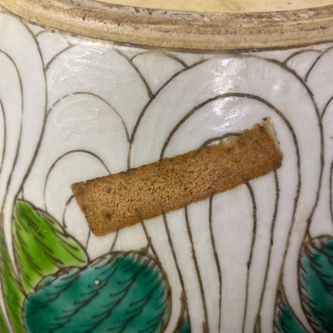 中国古玩　春白菜図水蓮鉢