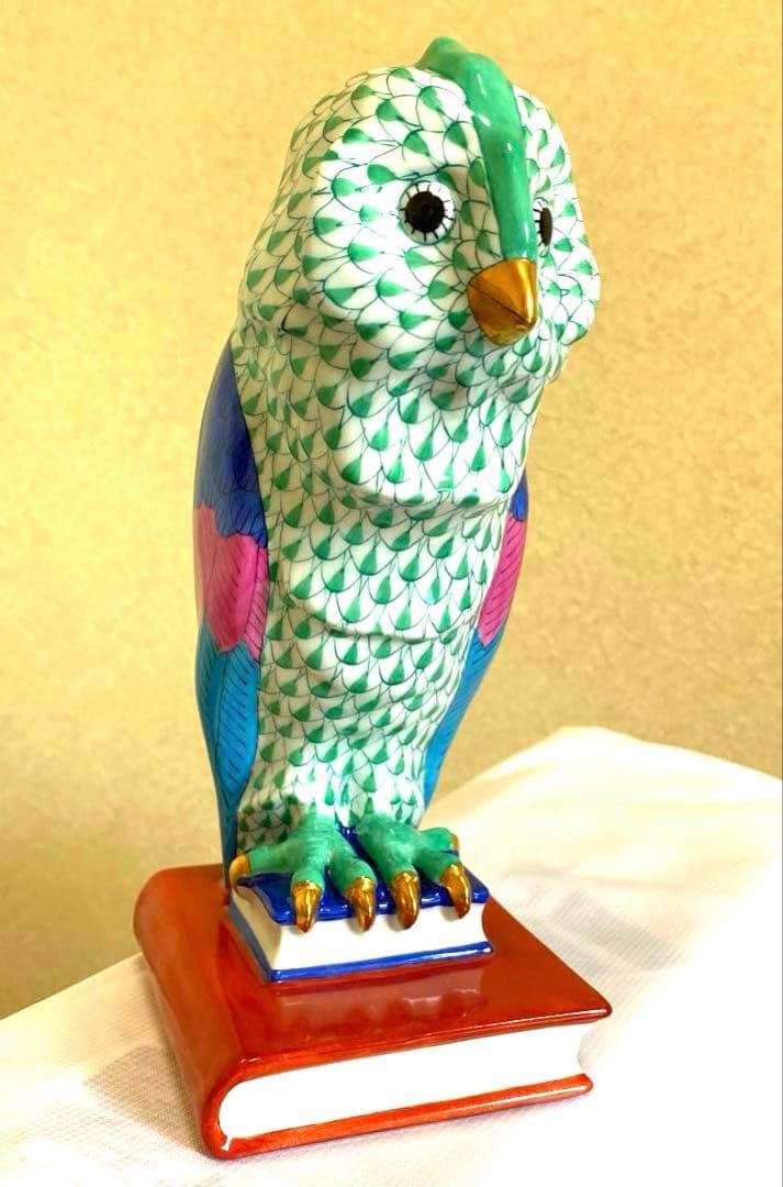 Herendふくろう約21cm鱗模様 金彩仕上げ手描フィギュリン ハンガリー製