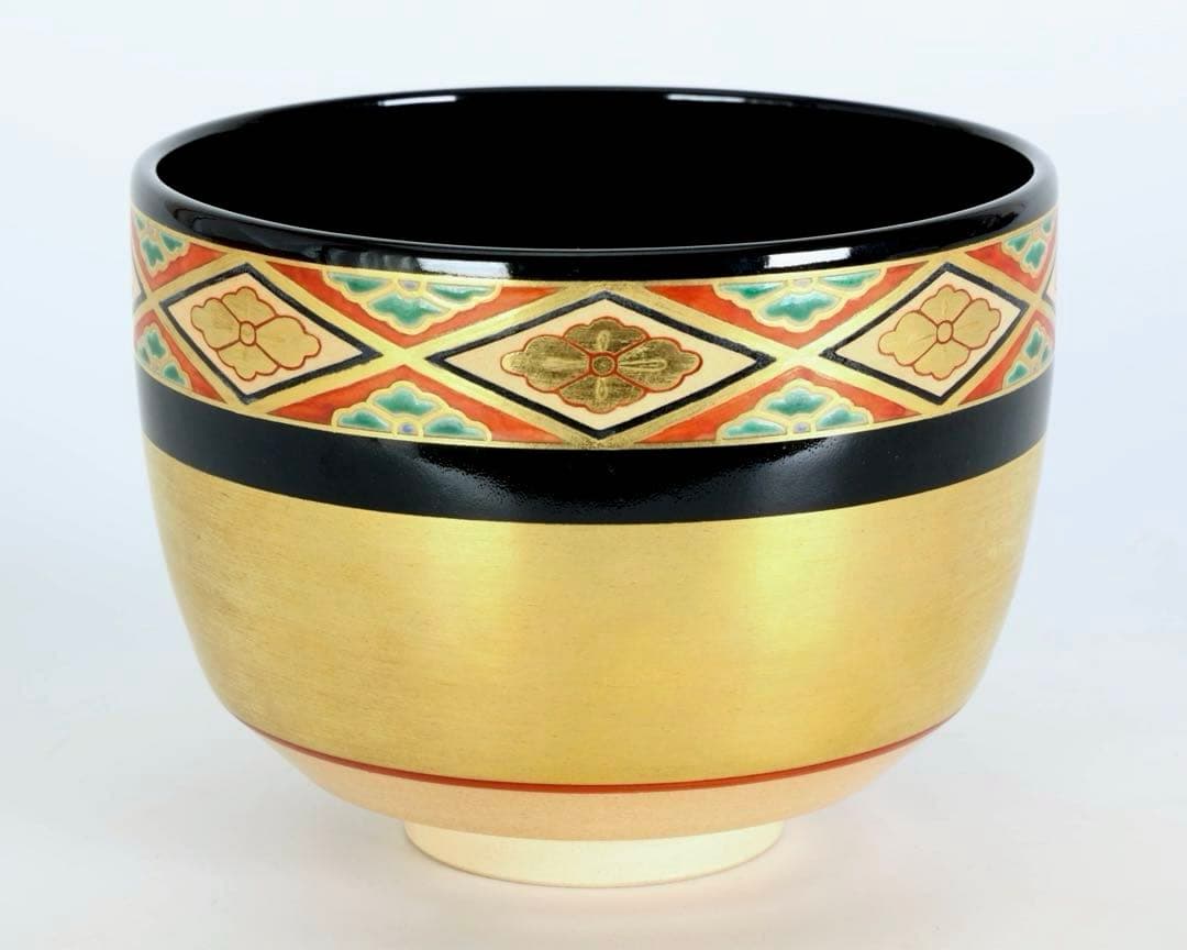 高橋道八 仁清写 色絵花菱之図茶碗 共布 共箱付 京焼 茶道具 抹茶碗 古美術品