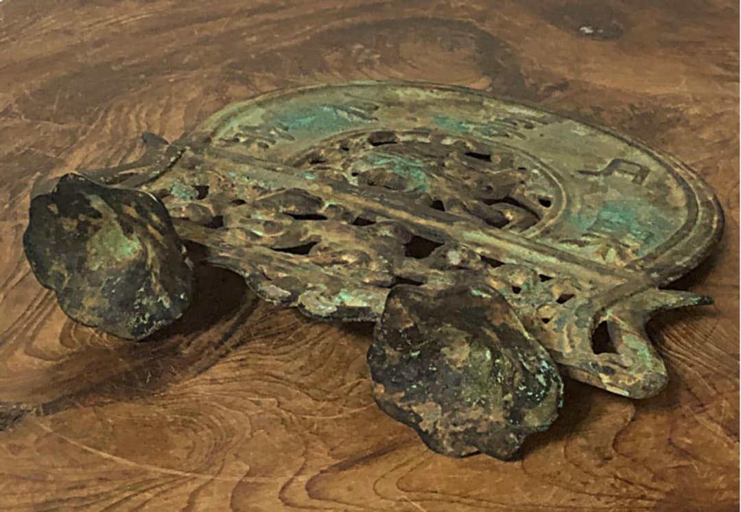 中国美術 獅子龍刻 古青銅 硯屏