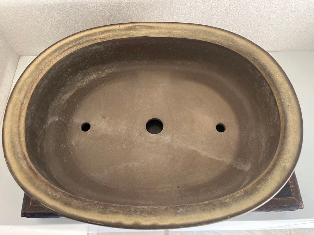 中国古盆器＜白交趾★時代乗り満点★発色抜群・希少、人気型・使い頃サイズ＞楕円