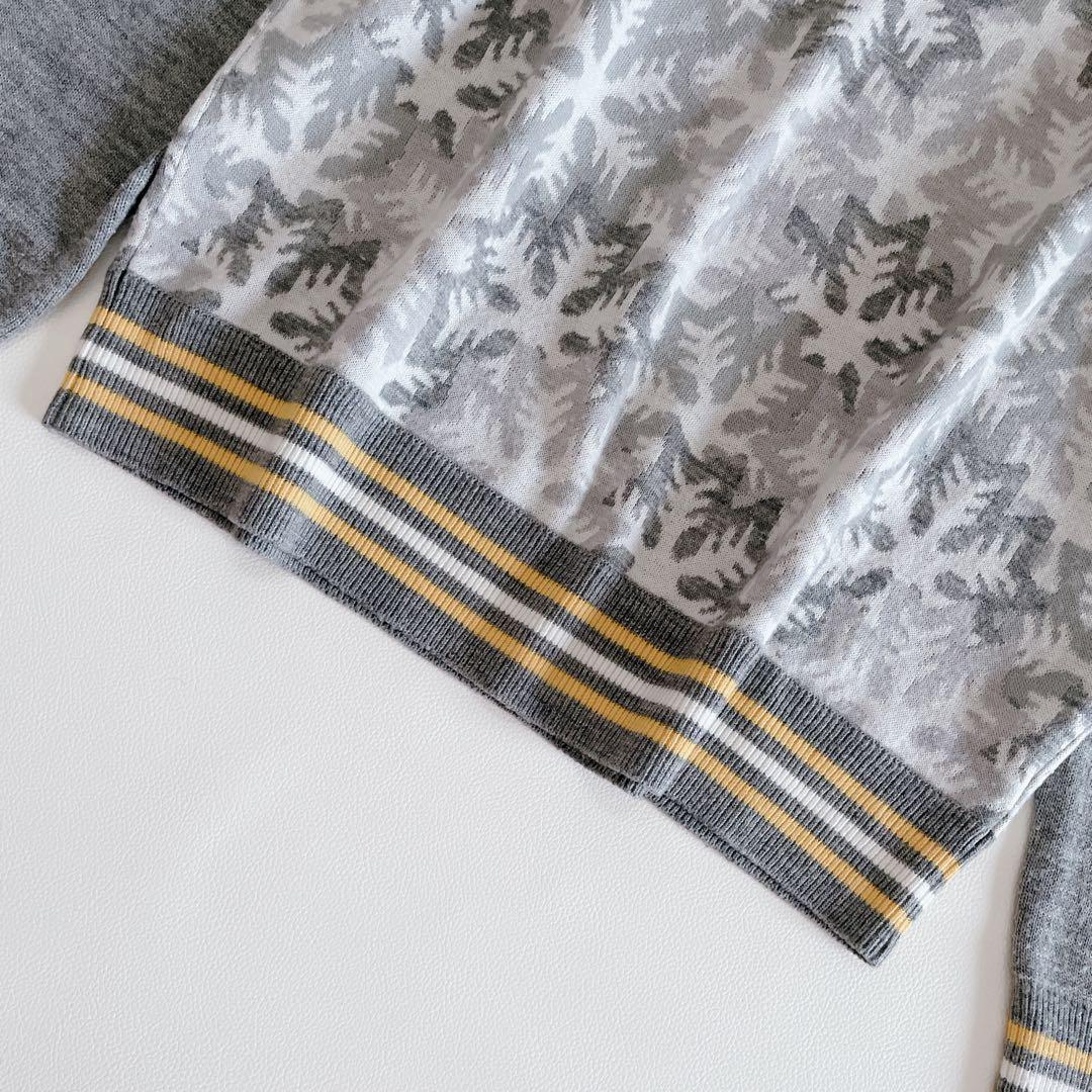 アンパスィ ニットセーター 長袖 LL グレー 総柄　大きいサイズ　ワッペン