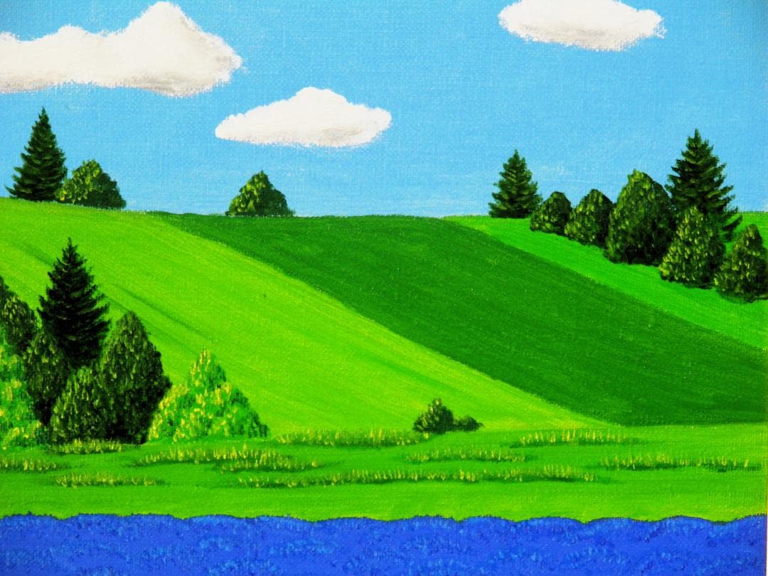 ★ラベンダー畑と赤い屋根の家・肉筆油彩画・F6キャンバス