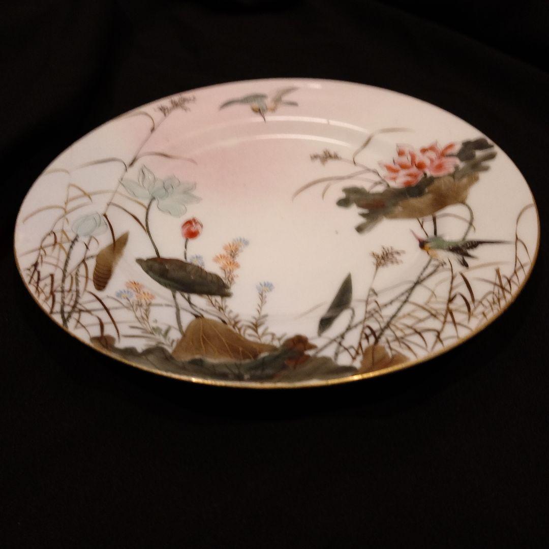 明治期　横浜焼　井村彦次郎　カワセミ　皿　骨董　里帰り　輸出品