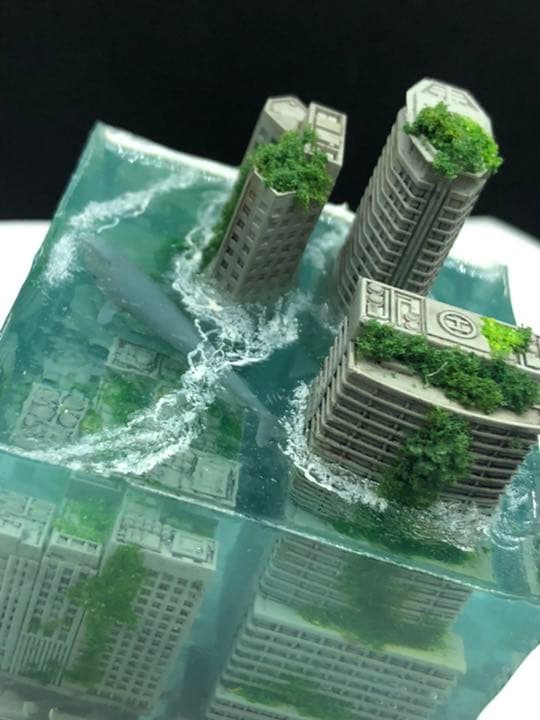 水没都市　クジラも泳ぐ　ジオラマ　LEDライト