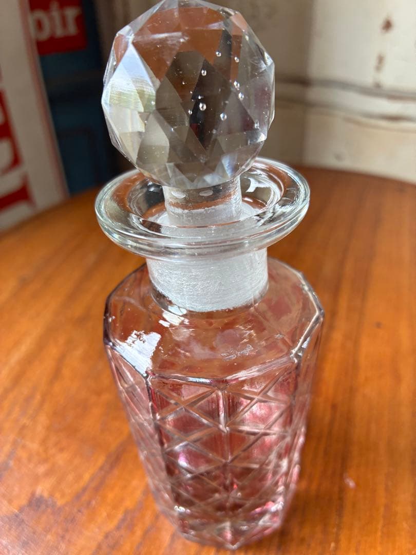 フランス　アンティーク　ガラス　パフューム　ボトル　香水瓶　レッド　ダミエ　レア