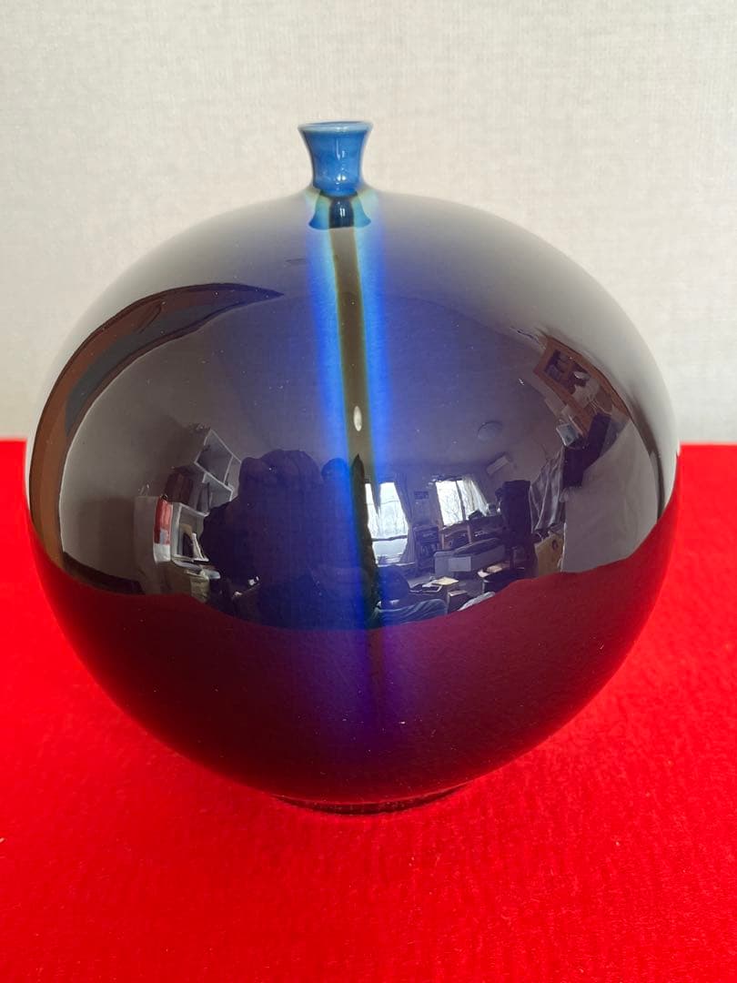 【希少】三代 人間国宝 徳田八十吉 (正彦銘)深厚耀彩 線文 壺 T245