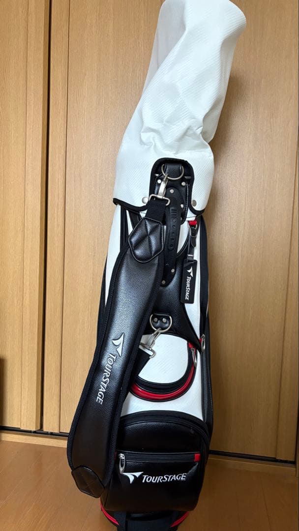 【美品】TOURSTAGE ゴルフキャディバッグ ホワイト・ブラック