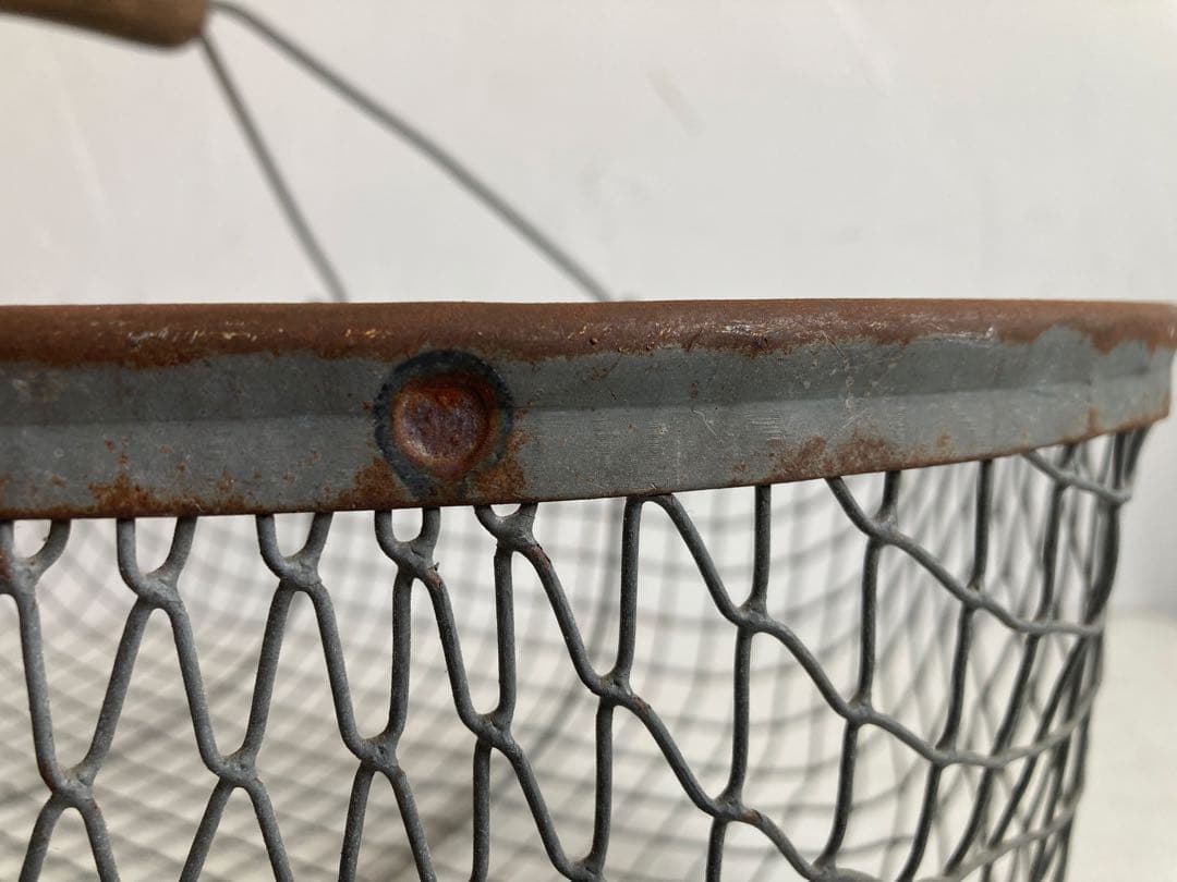 ワイヤーバスケット 楕円形 木製ハンドル