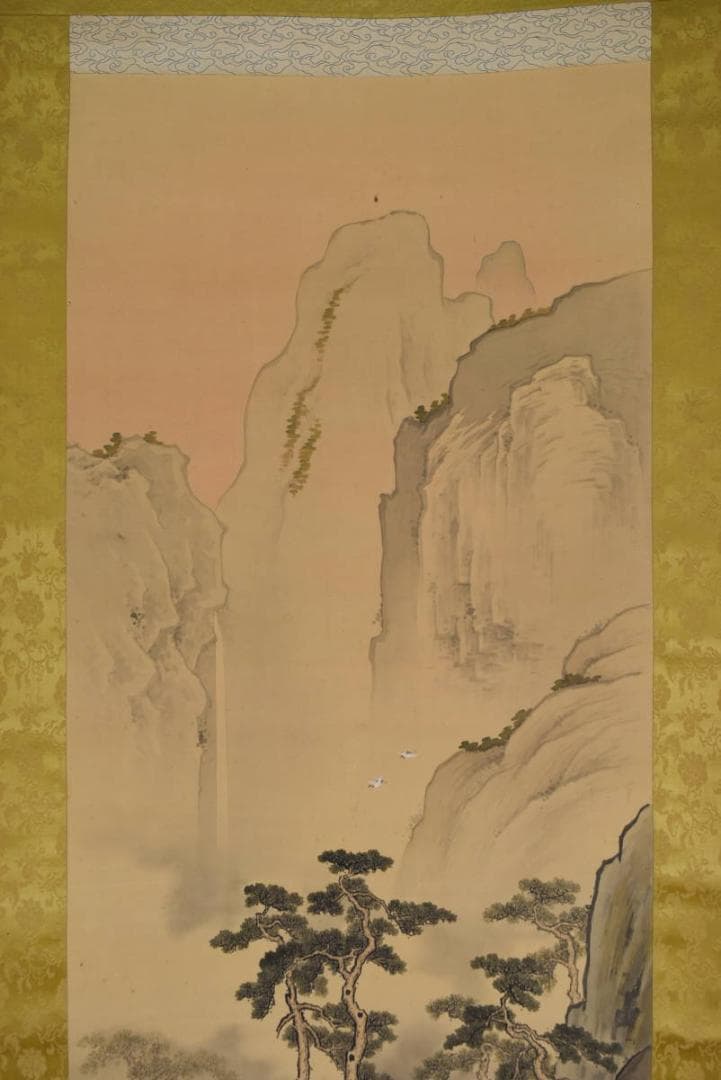 【真作】素文/蓬莱山図/掛軸/名家伝来/AA-630