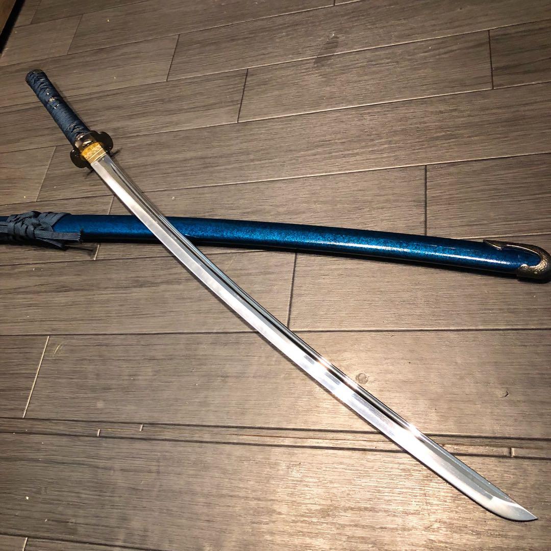 高級模造刀　高級居合刀　樋入り刀身　優波紋　亜合金刀身　名刀　居合刀　青拵え