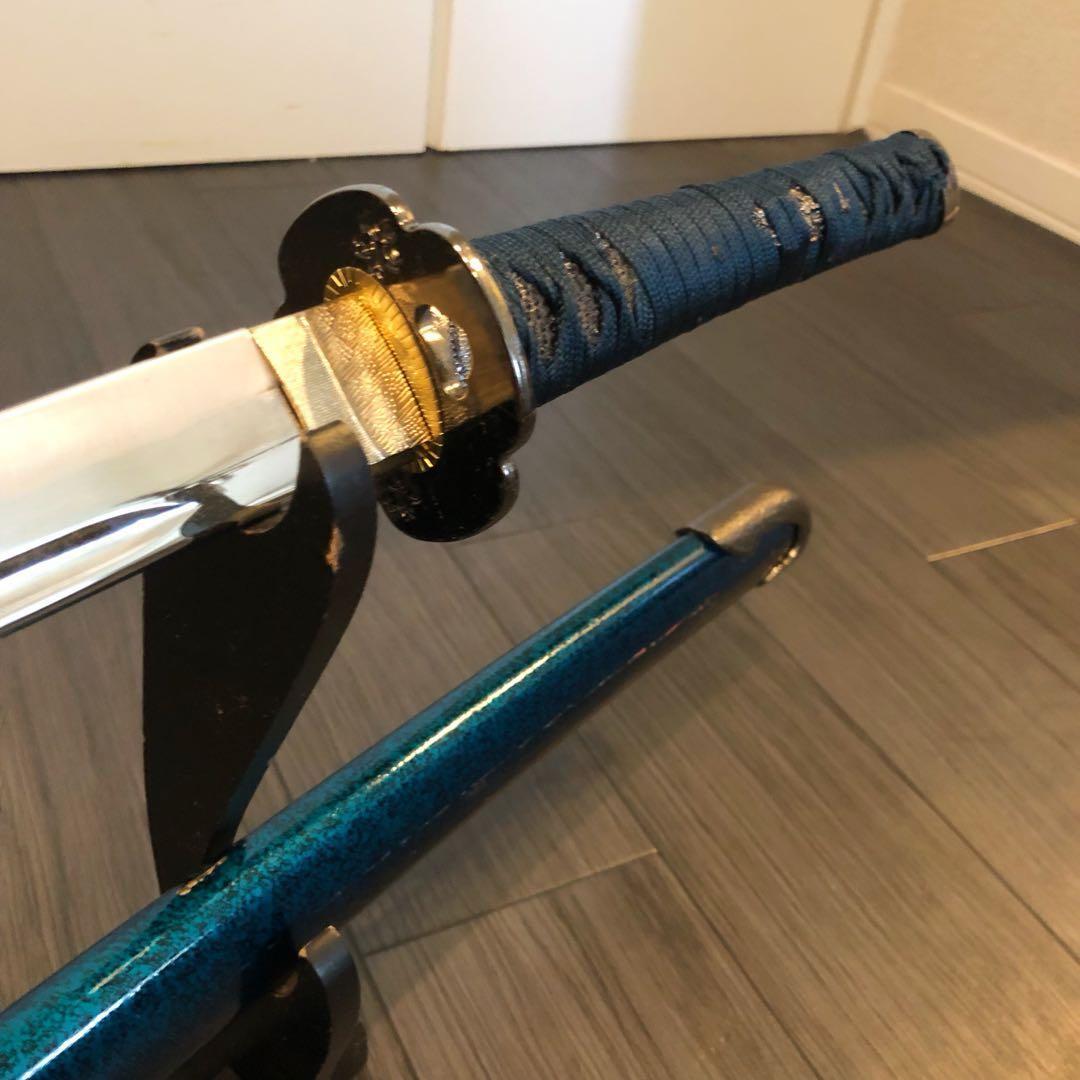 高級模造刀　高級居合刀　樋入り刀身　優波紋　亜合金刀身　名刀　居合刀　青拵え