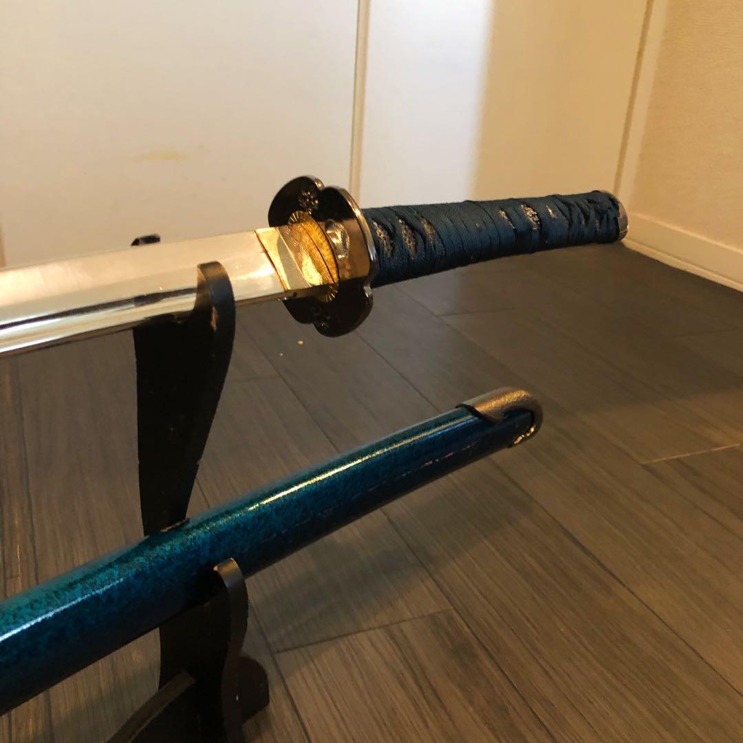 高級模造刀　高級居合刀　樋入り刀身　優波紋　亜合金刀身　名刀　居合刀　青拵え