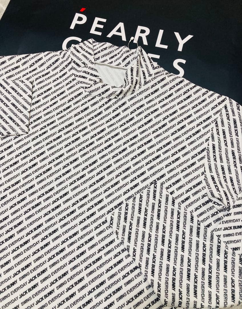 新品 ジャックバニー 総柄ロゴ 起毛ベア天 モックネックシャツ(5)サイズL/白