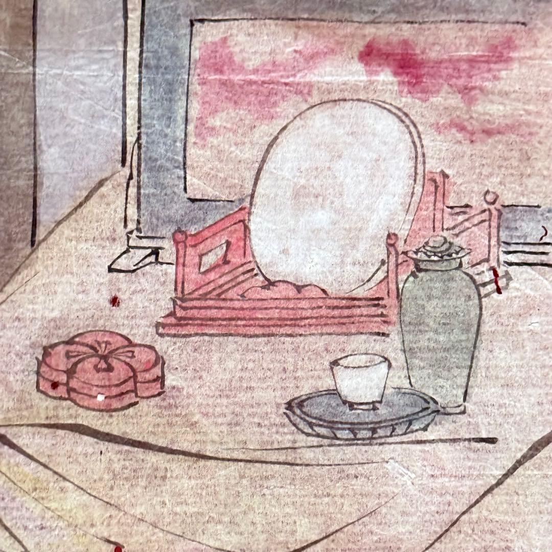 2177様感謝‼️超絶の画力‼️「団扇と二輪草を持つ麗人粉本絵手本紙本肉筆無落款一点