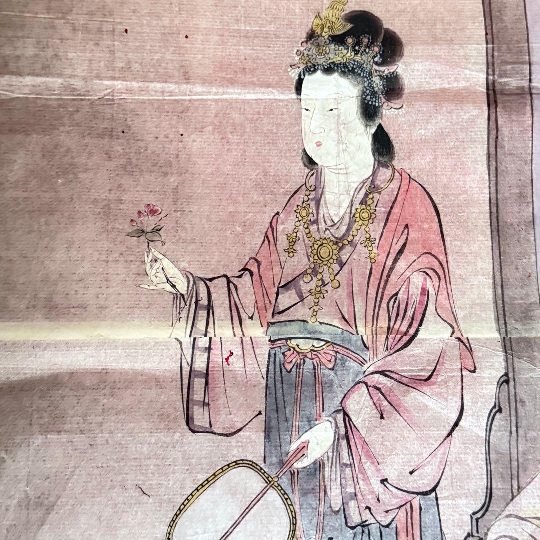 2177様感謝‼️超絶の画力‼️「団扇と二輪草を持つ麗人粉本絵手本紙本肉筆無落款一点