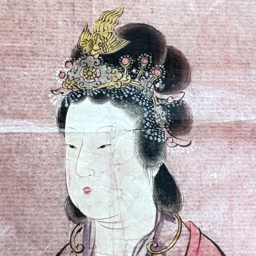 2177様感謝‼️超絶の画力‼️「団扇と二輪草を持つ麗人粉本絵手本紙本肉筆無落款一点