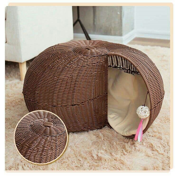 猫小屋藤編四季共通夏猫用品半閉鎖個性カタツムリ状ペット小屋解体可能別荘