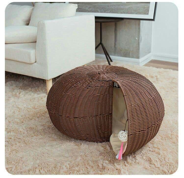 猫小屋藤編四季共通夏猫用品半閉鎖個性カタツムリ状ペット小屋解体可能別荘