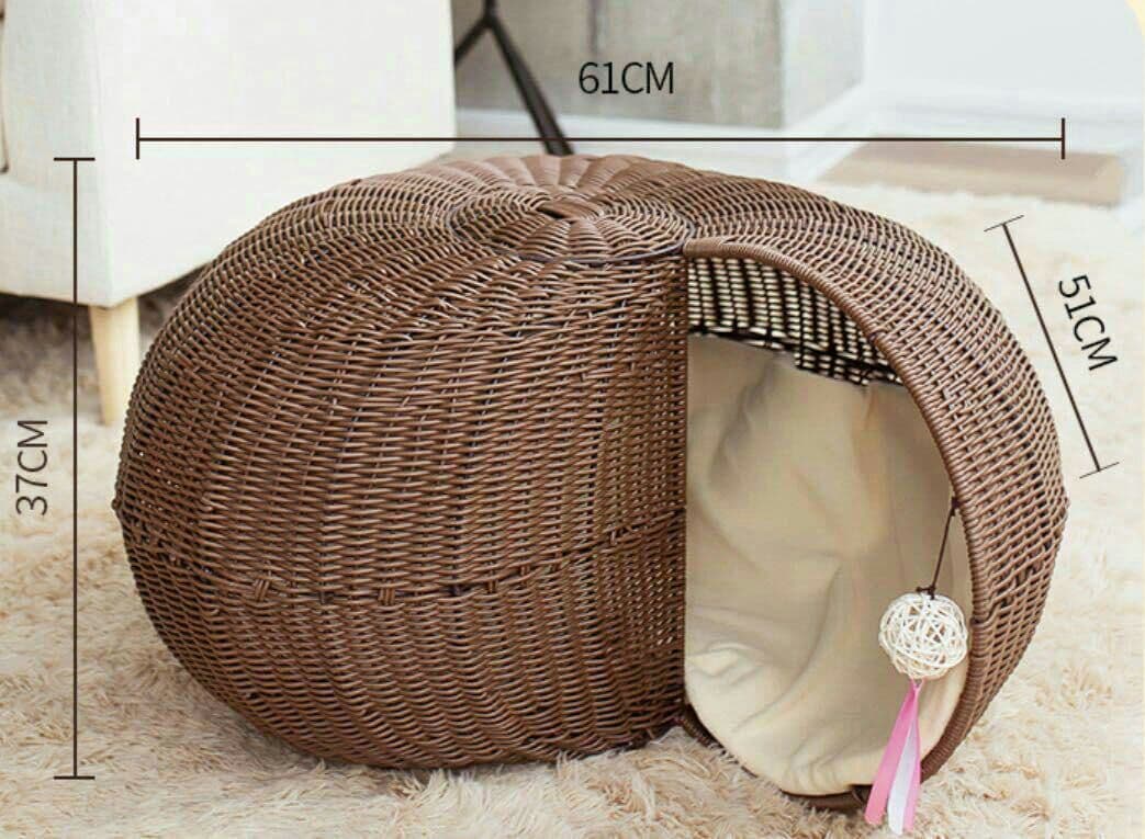 猫小屋藤編四季共通夏猫用品半閉鎖個性カタツムリ状ペット小屋解体可能別荘