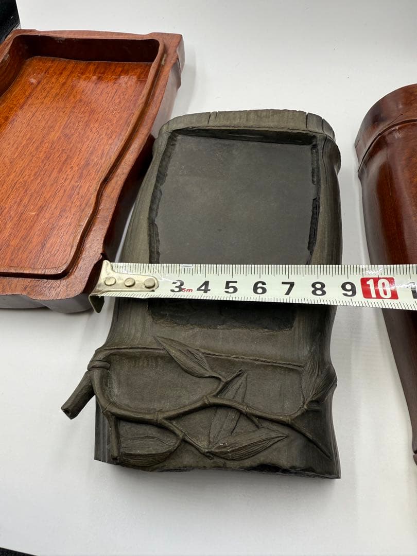 硯自然木デザイン 虫の彫刻付き