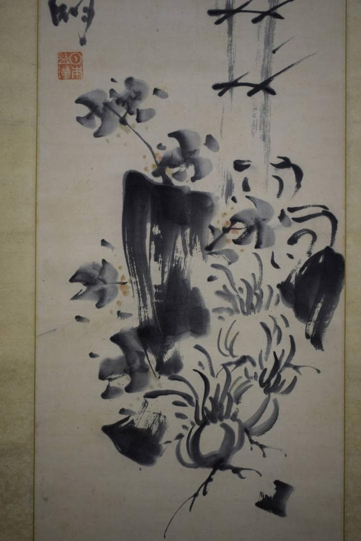 真作/明治の女流南画家/奥原晴湖/花に香画賛/布袋屋掛軸HG-644