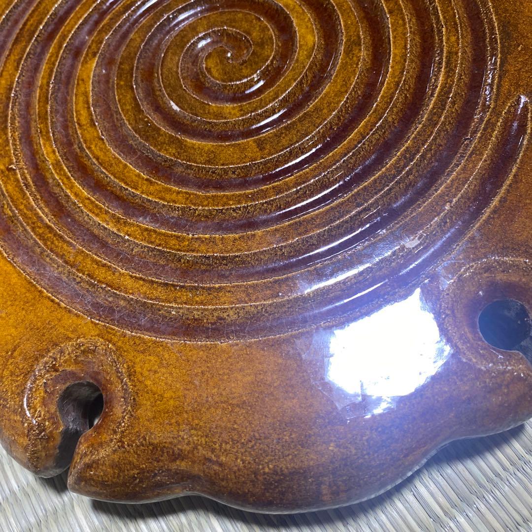 茶道具　裏千家　大炉　楽焼飴釉雪輪瓦