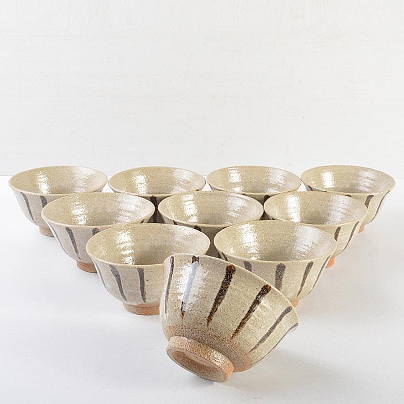 煎茶道具　瀬戸焼　陣出窯　澤田酔云作　線文　湯呑　十客　共箱　C　R7149