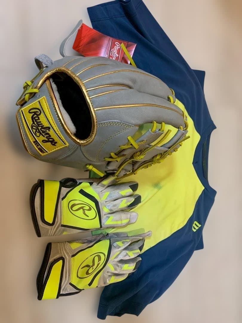 【新品】 Rawlings 軟式 グローブ バッテ グローブ シャツ イエロー