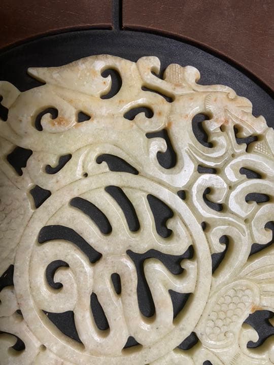 中国古美術品　白玉　砡 特大玉　福字龍鳳文玉壁