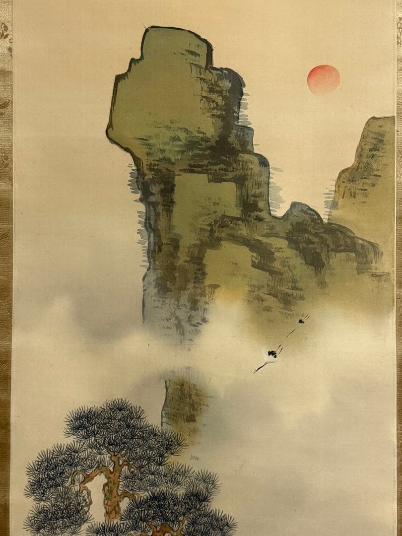 高橋　耕雲筆　蓬莱山水　絹本肉筆　青緑山水　漢画南宗派　共箱　送料込み1023