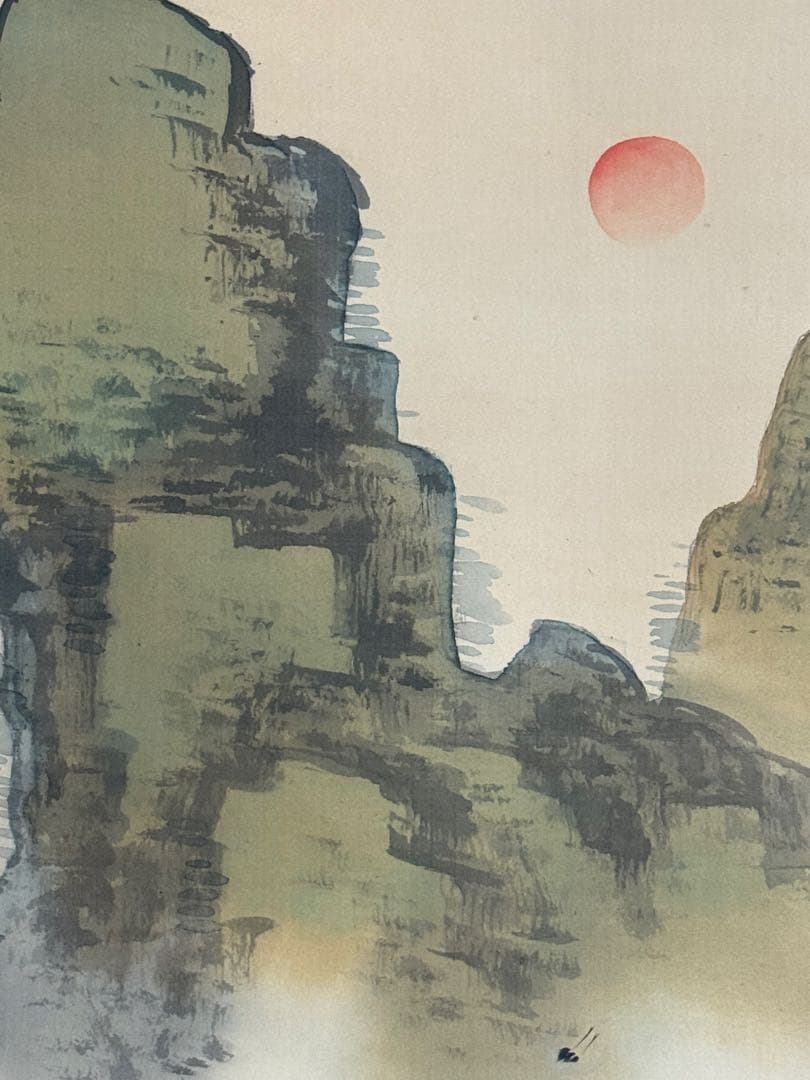 高橋　耕雲筆　蓬莱山水　絹本肉筆　青緑山水　漢画南宗派　共箱　送料込み1023