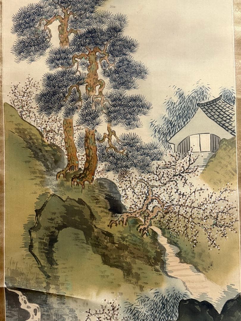 高橋　耕雲筆　蓬莱山水　絹本肉筆　青緑山水　漢画南宗派　共箱　送料込み1023