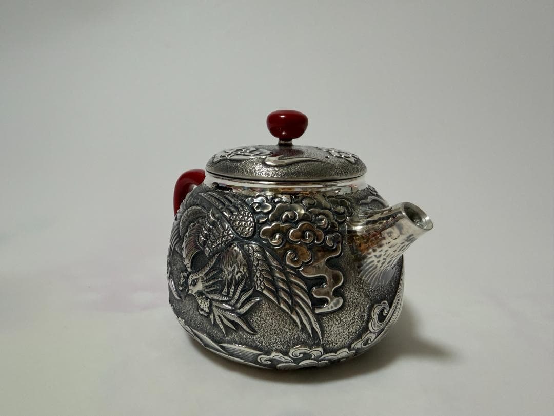 純銀製 龍鳳文様 急須 銀瓶 煎茶道具