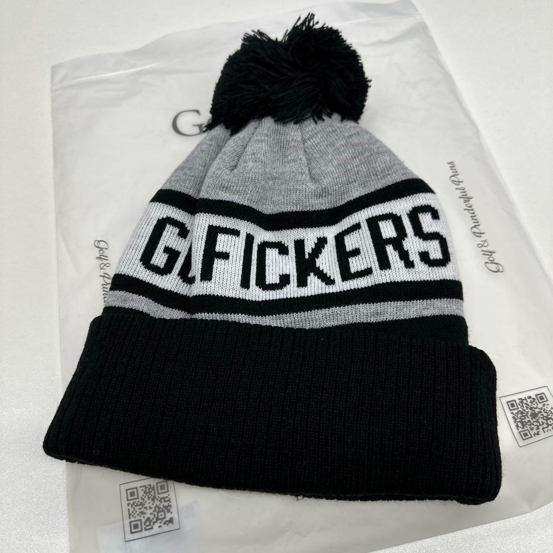 Golfickers ポンポン付きニット帽 黒/グレー