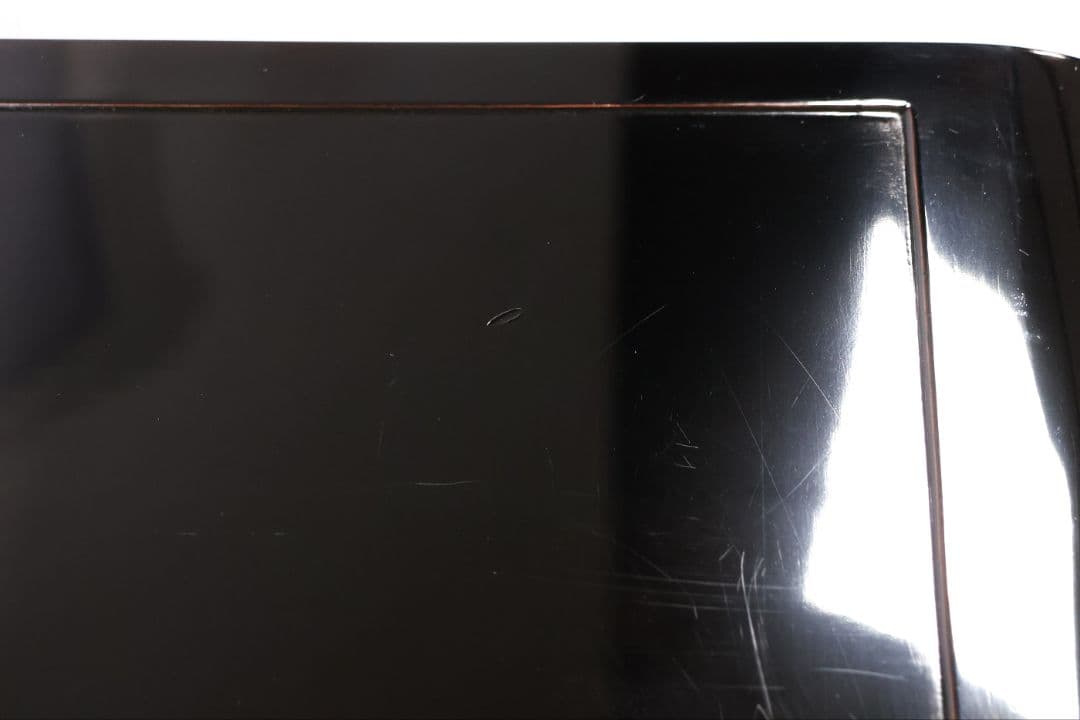 漆芸 紅葉桜 波千鳥 蒔絵 巻足 平卓 花台 黒塗 梨地 木製 楓【MA939】