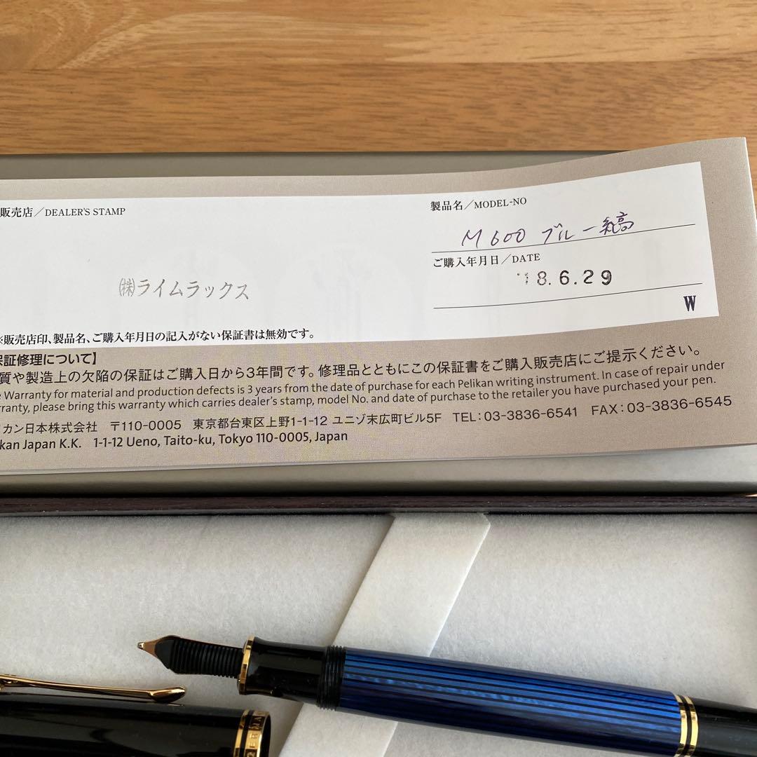 Pelikan 万年筆 Bペン先 保証書 M600 青縞 スーベレーン 名前入り