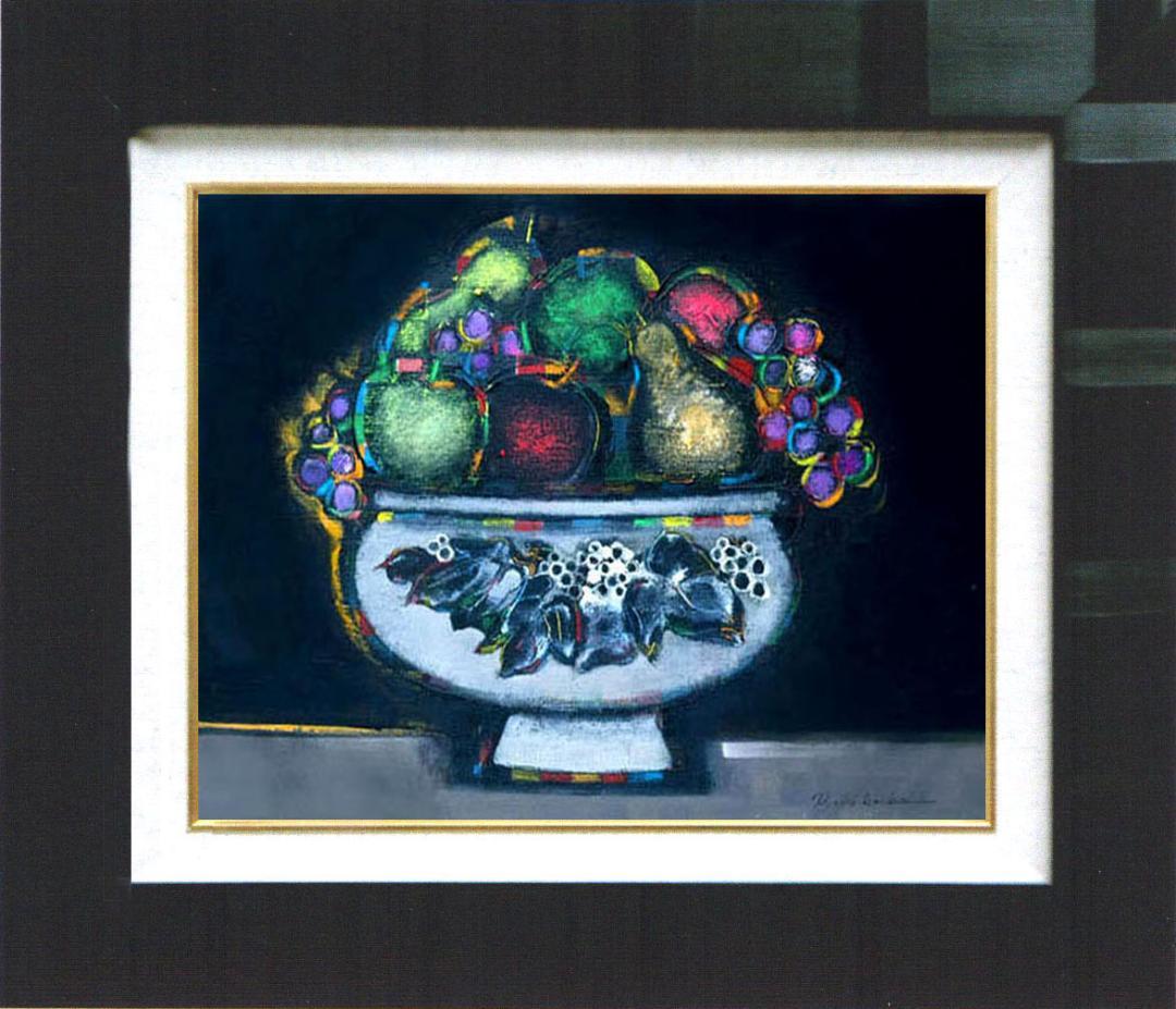 油絵 菅家令子 絵 絵画 インテリア uF6-062004 静物 果物と器