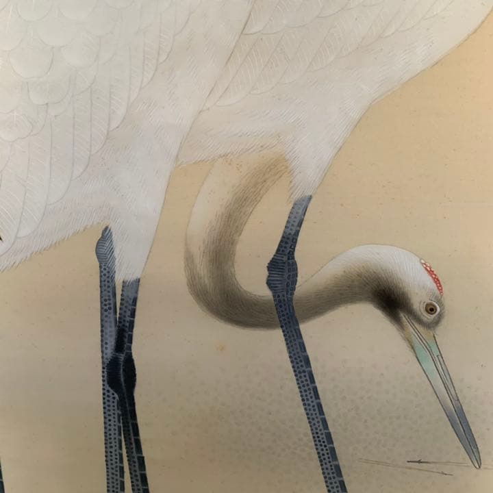 岡茂以　双鶴図　鶴の絵　日本画　掛軸　縁起物