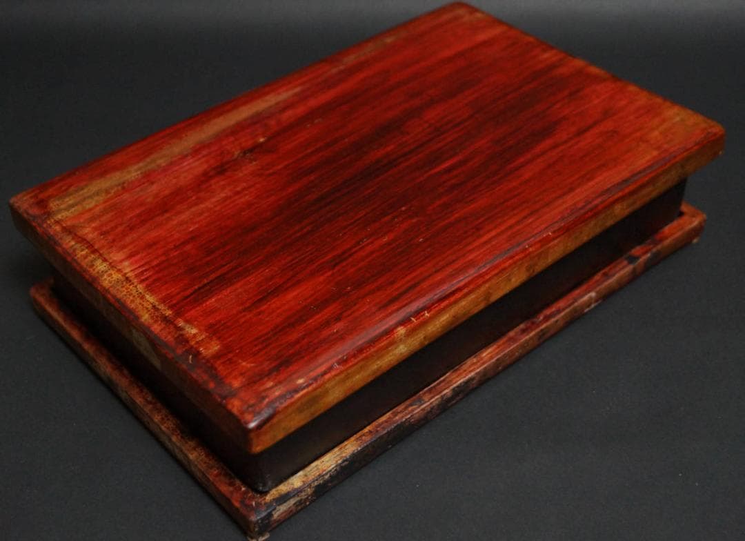 書道具 大型端渓硯 唐木硯台蓋付 重さ3.6KG★時代物★