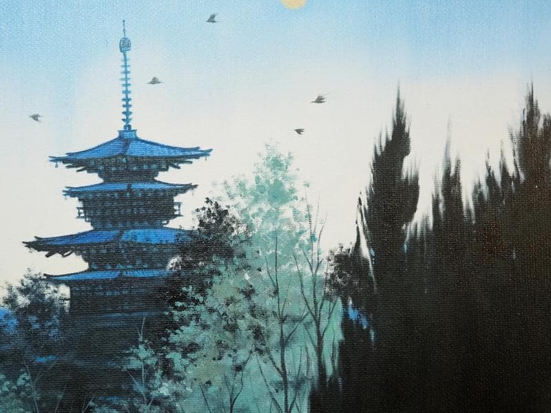 油絵　額付き　千住博　 【薬師寺 朝の譜】手描き　M10