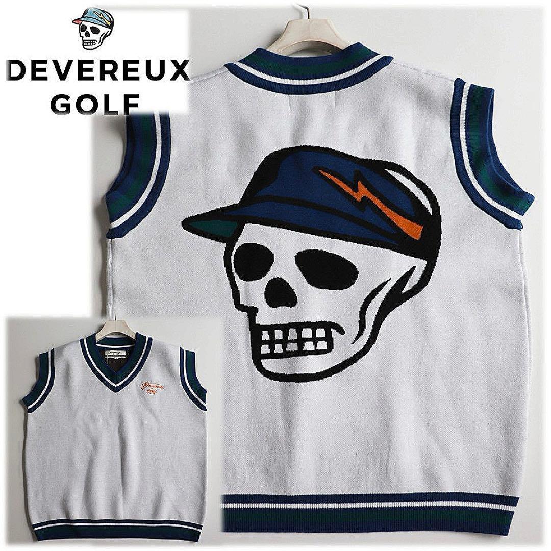 《デヴァローゴルフ》未使用 バックビッグスカル ニットベスト オーバーサイズS