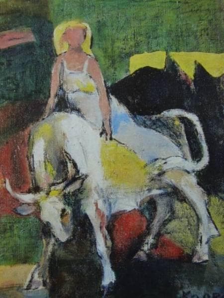 山口　薫、牛と女神、希少画集画、新品額付、状態良好