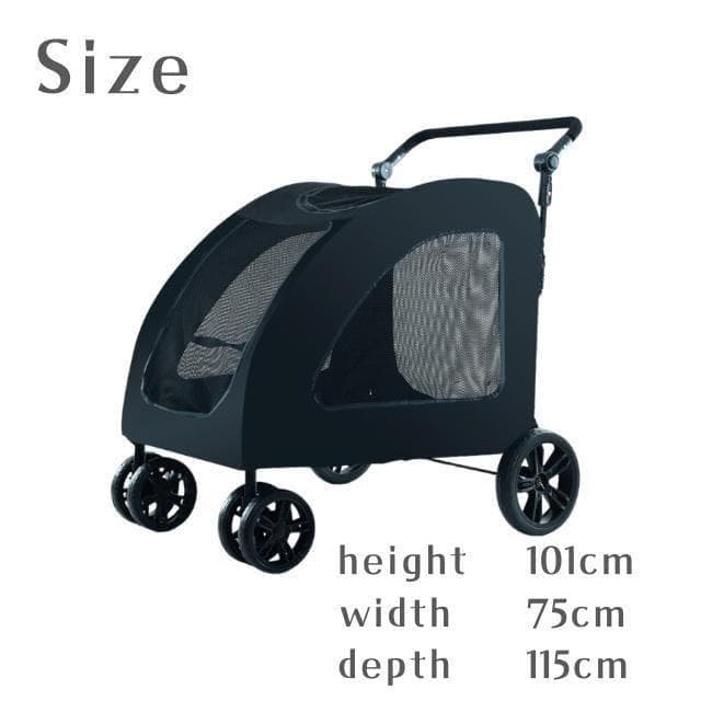 ペットカート折りたたみ大型犬メッシュ通気性キャリーカート犬猫多頭黒ブラック