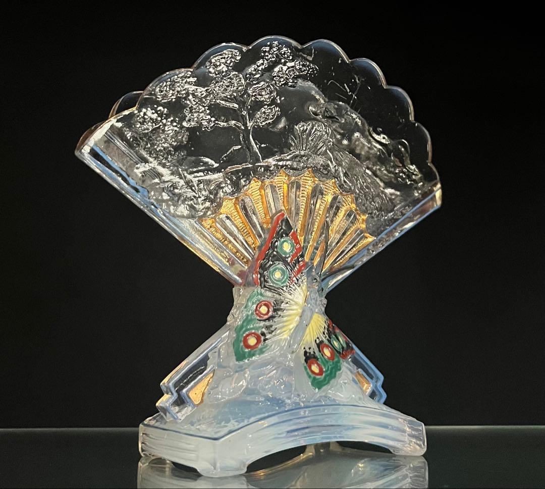 BACCARATバカラ /※極珍品 美品　上級多彩装飾 松蝶図扇形花瓶