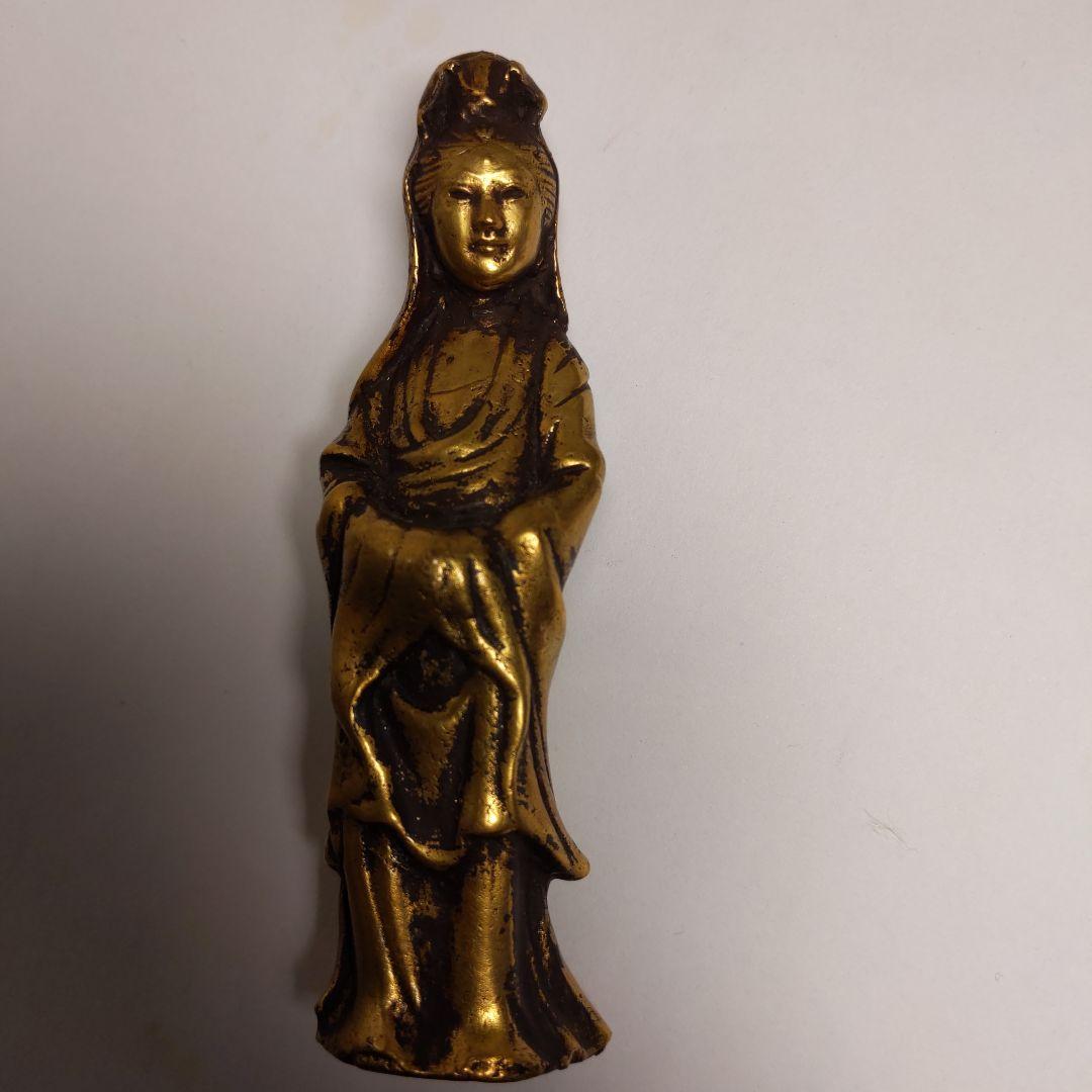 鍍金　観音像　リアルなお顔立ち