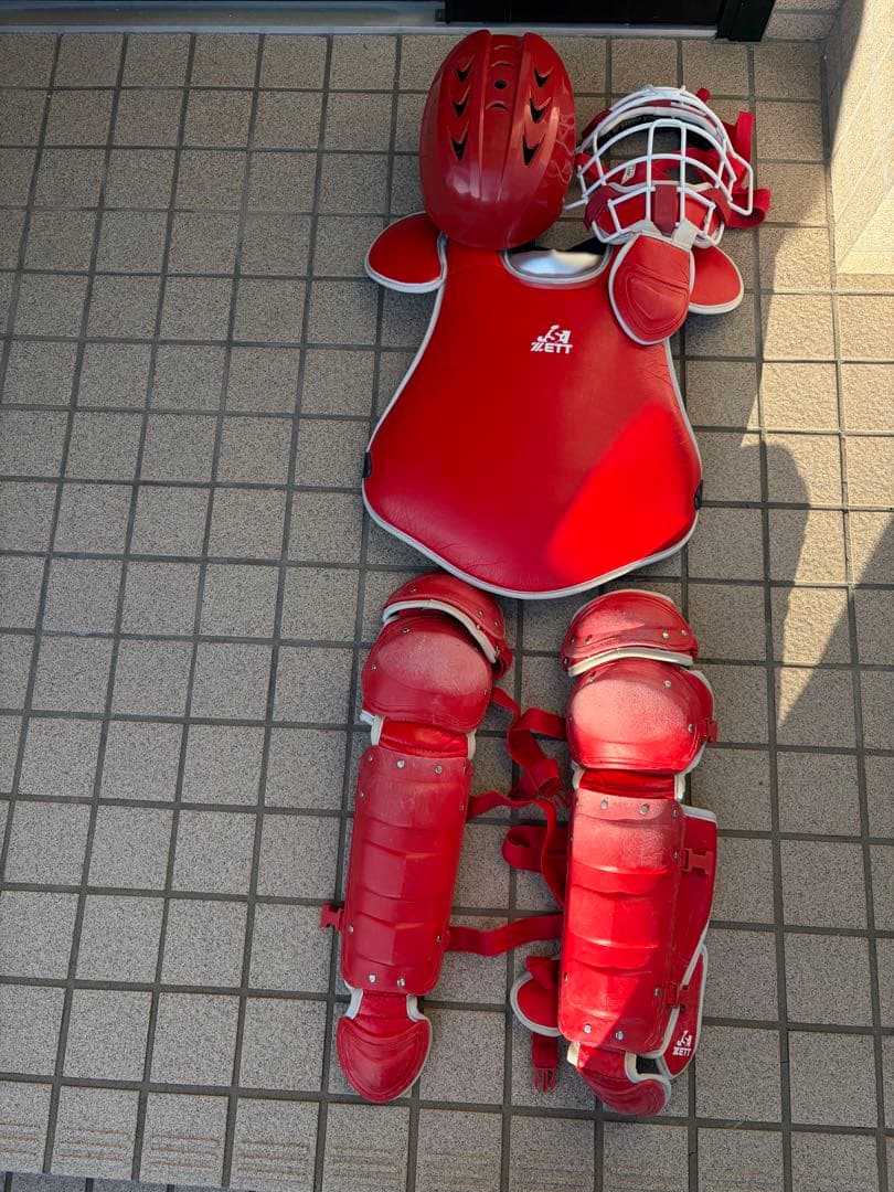 ZETT キャッチャー防具 一式 赤 JSAシールあり 収納バッグ付き 野球