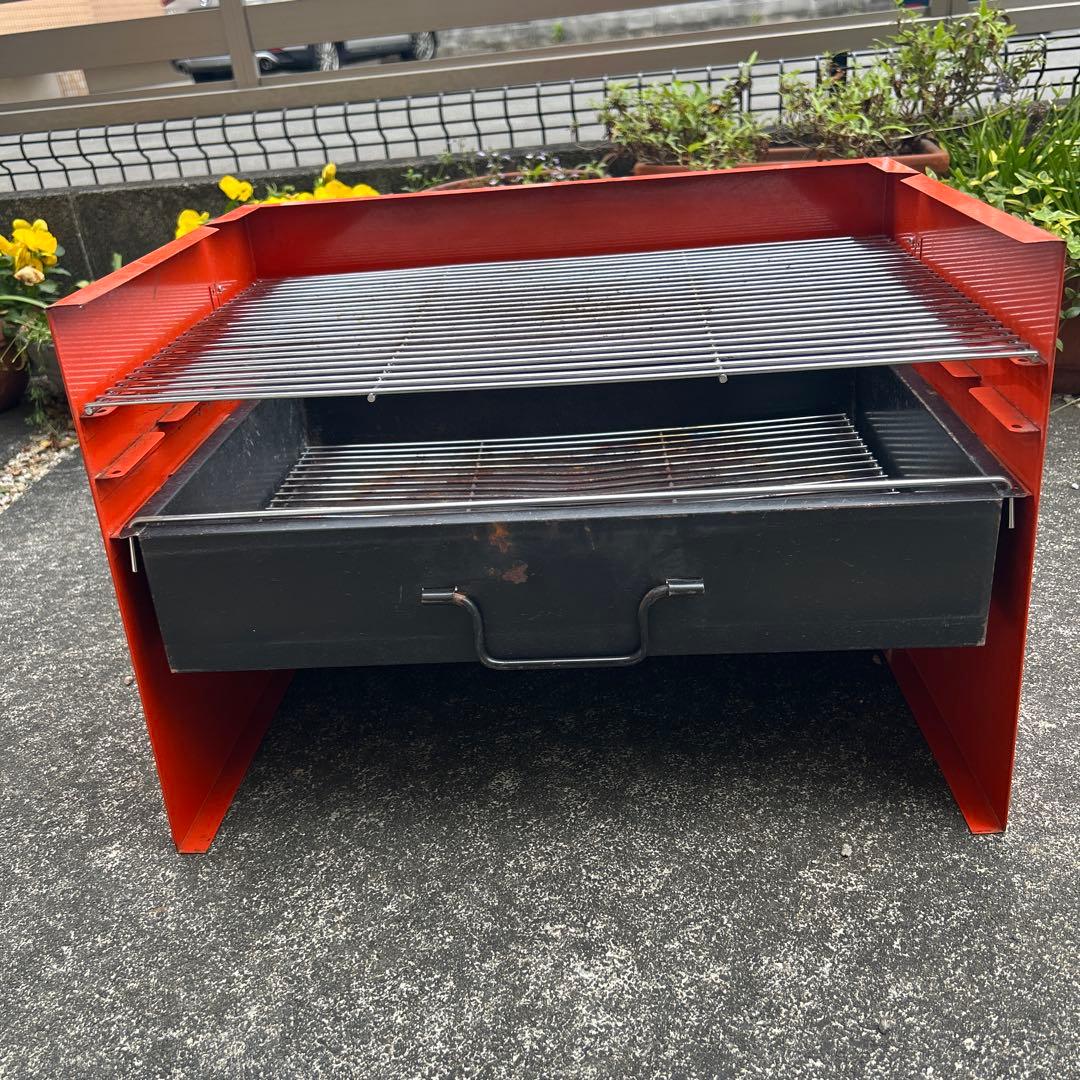 【値下げ】赤いスチール2段式グリル　BBQ バーベキュー