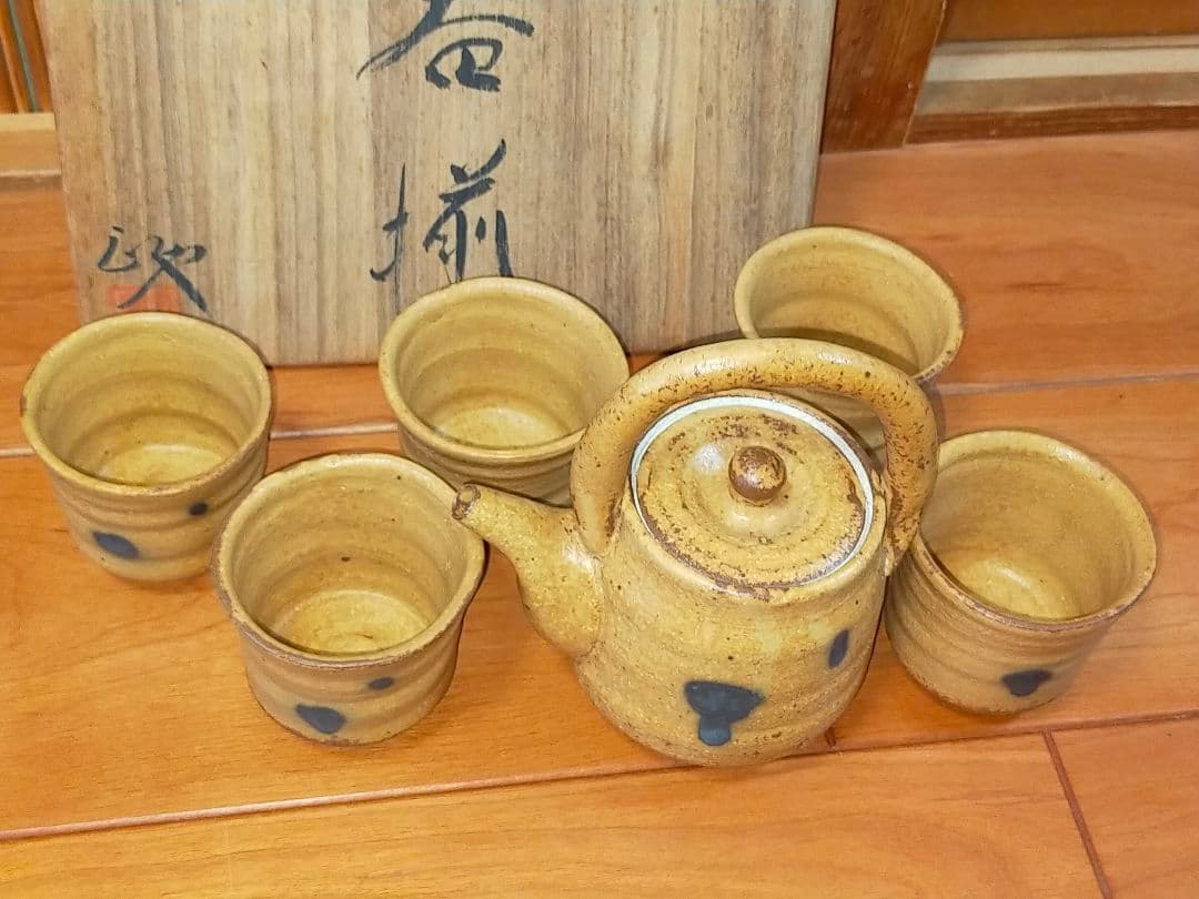 ♥値下げ！　加藤正也　黄瀬戸　急須　湯飲み　茶器揃え　共箱付き　湯呑み　骨董
