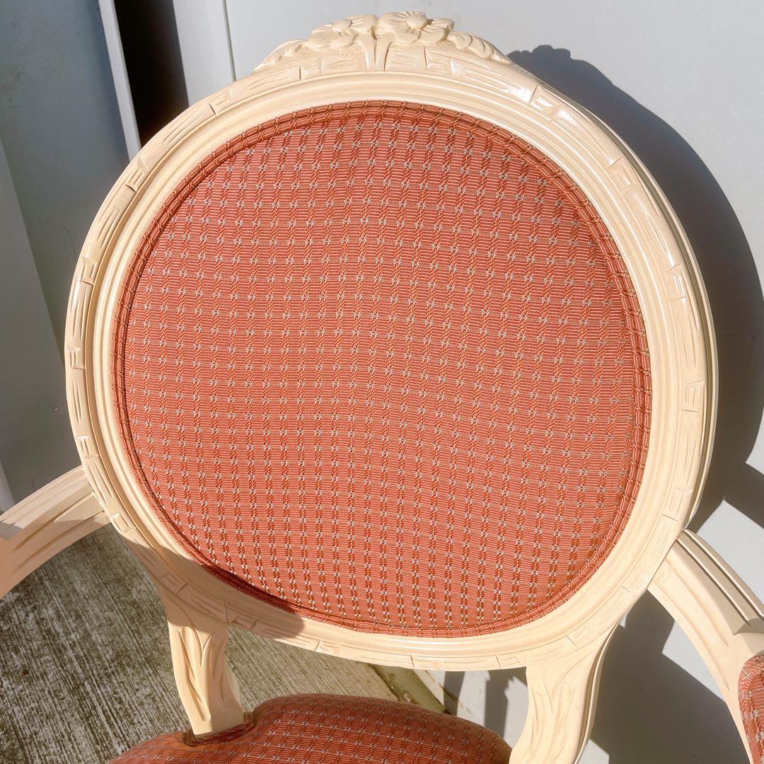 【美品③】ルイ16世様式 フランス華麗チェック織物張 メダリオンアームチェア